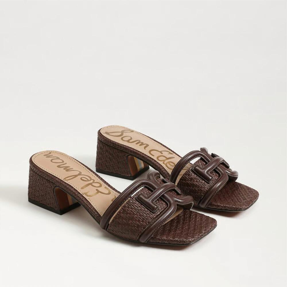 NEW SAM EDELMAN women's waylon slide sandal in bourbon weave leather